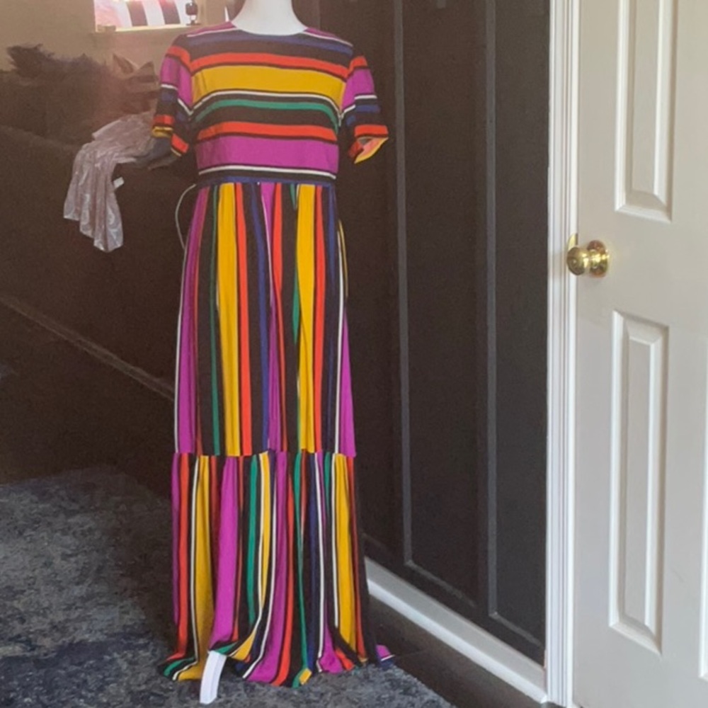 Forever 21 Yellow and Pink Tiered Midi Sundress